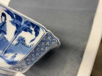 A Chinese square blue and white bowl, Chenghua mark, Kangxi